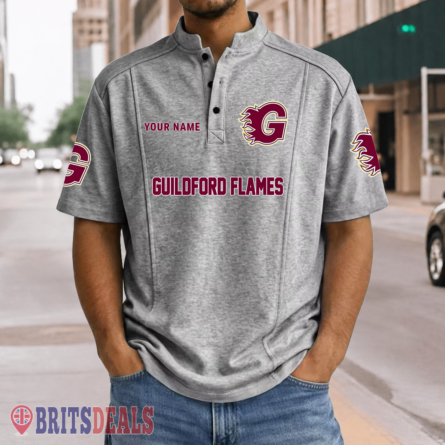 Guildford Flames – Henley Polo Shirt Special Edition with Your Name Guildford Flames – Henley Polo Shirt Special Edition with Your Name