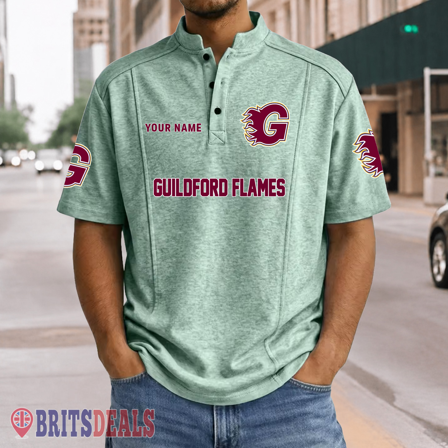 Guildford Flames – Henley Polo Shirt Special Edition with Your Name Guildford Flames – Henley Polo Shirt Special Edition with Your Name