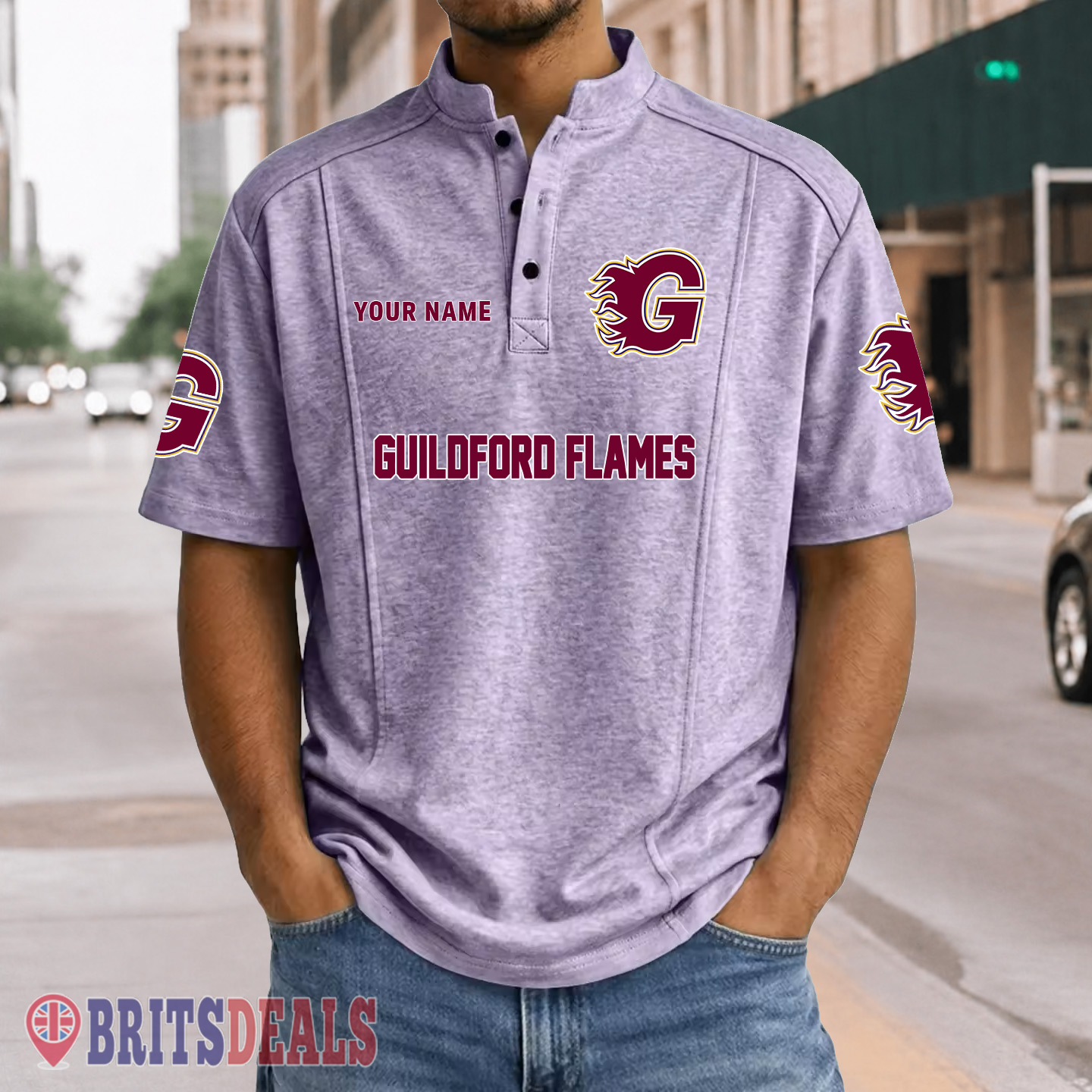 Guildford Flames – Henley Polo Shirt Special Edition with Your Name Guildford Flames – Henley Polo Shirt Special Edition with Your Name