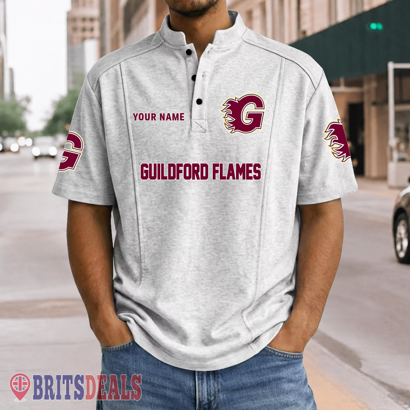 Guildford Flames – Henley Polo Shirt Special Edition with Your Name Guildford Flames – Henley Polo Shirt Special Edition with Your Name