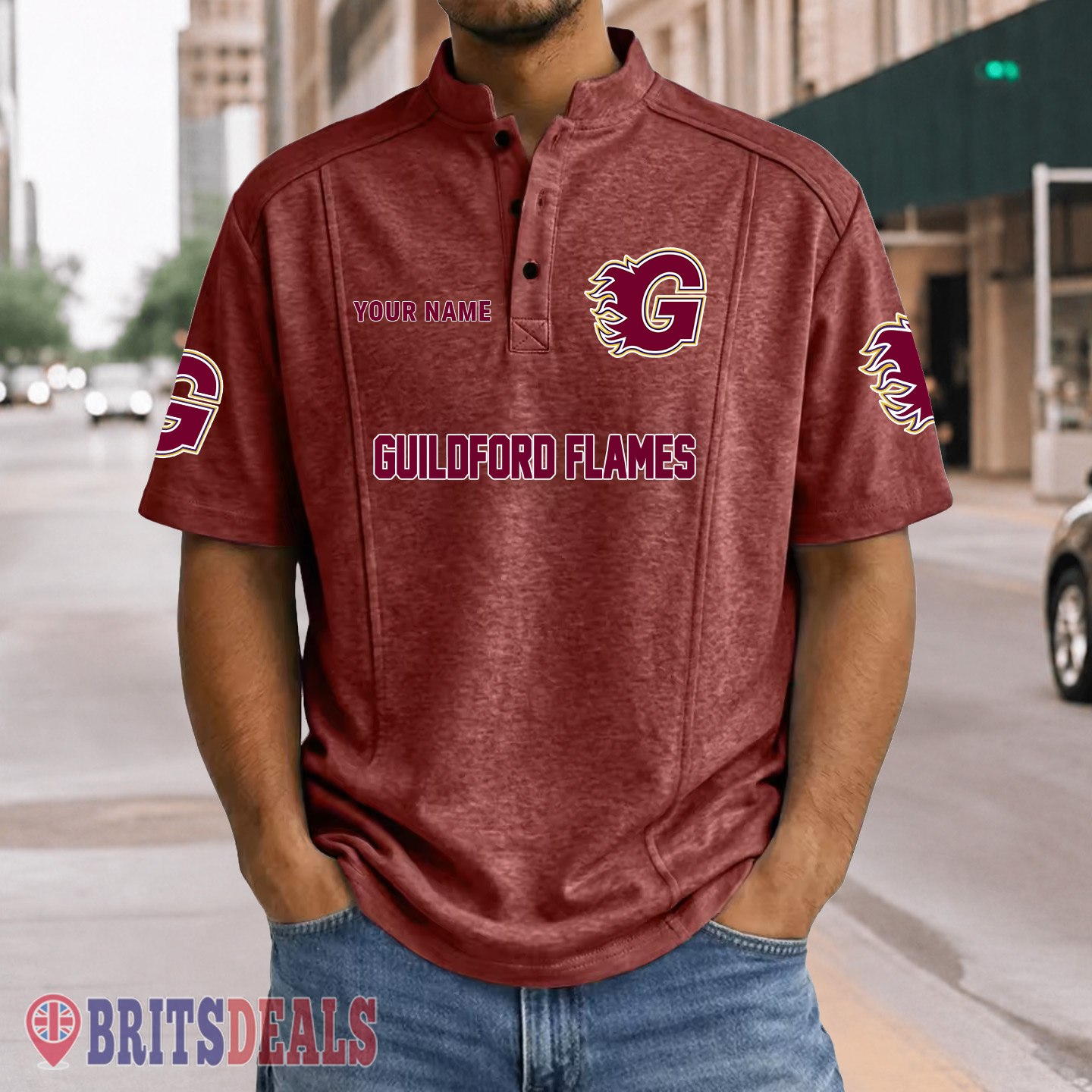 Guildford Flames – Henley Polo Shirt Special Edition with Your Name Guildford Flames – Henley Polo Shirt Special Edition with Your Name