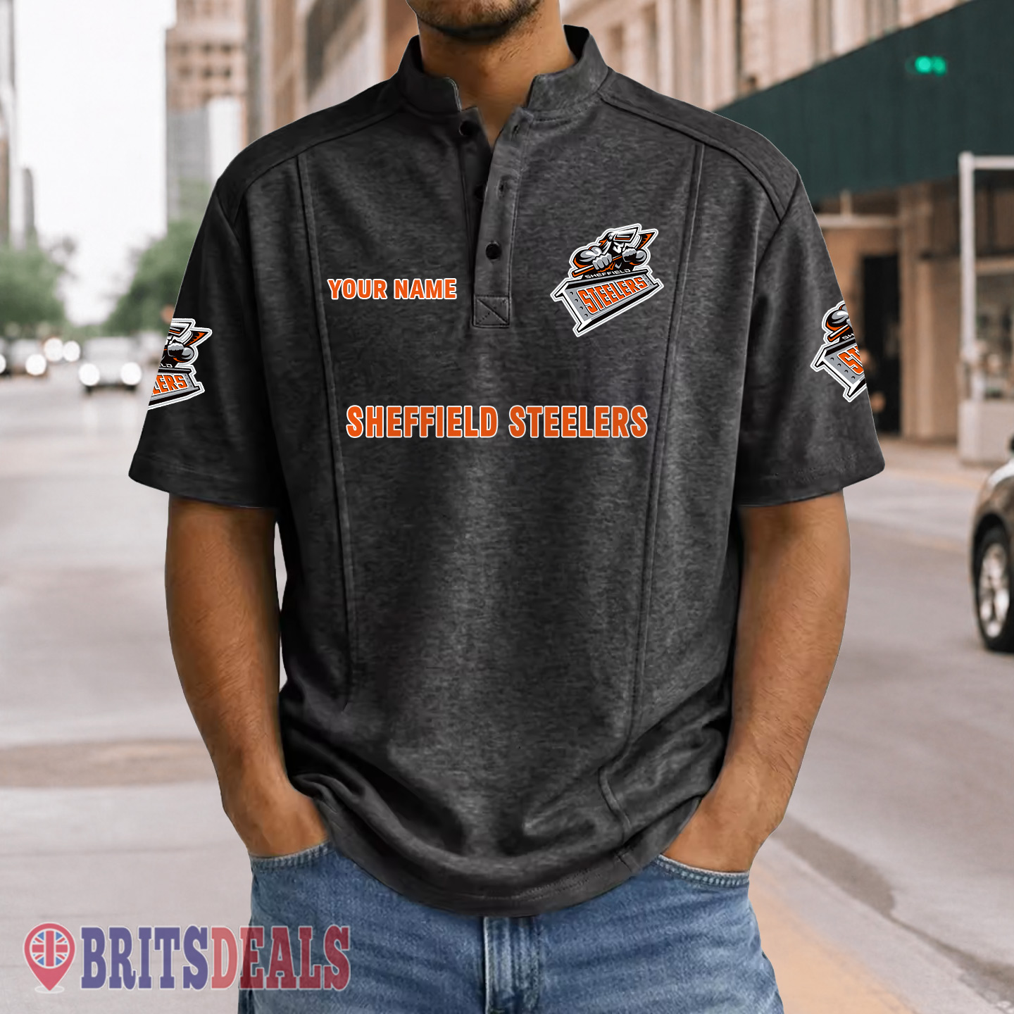 Sheffield Steelers – Henley Polo Shirt Special Edition with Your Name Sheffield Steelers – Henley Polo Shirt Special Edition with Your Name