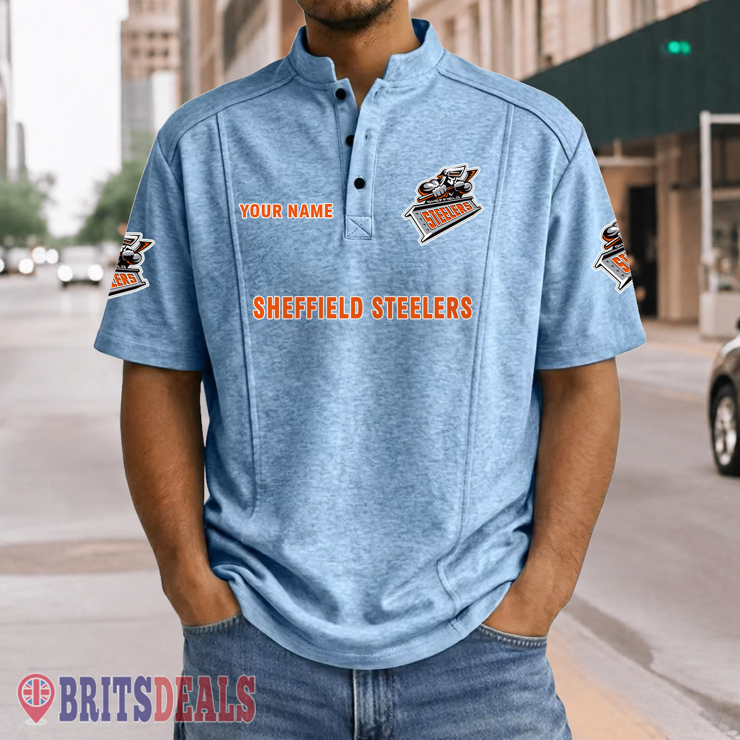 Sheffield Steelers – Henley Polo Shirt Special Edition with Your Name Sheffield Steelers – Henley Polo Shirt Special Edition with Your Name