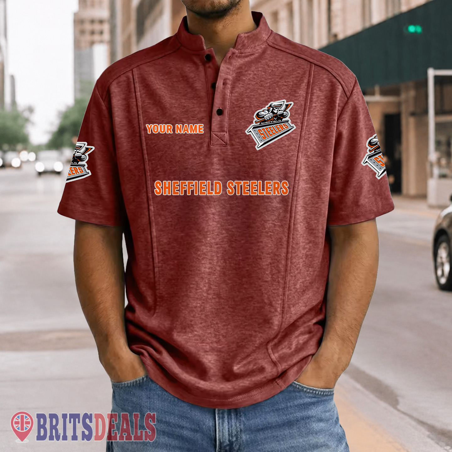 Sheffield Steelers – Henley Polo Shirt Special Edition with Your Name Sheffield Steelers – Henley Polo Shirt Special Edition with Your Name