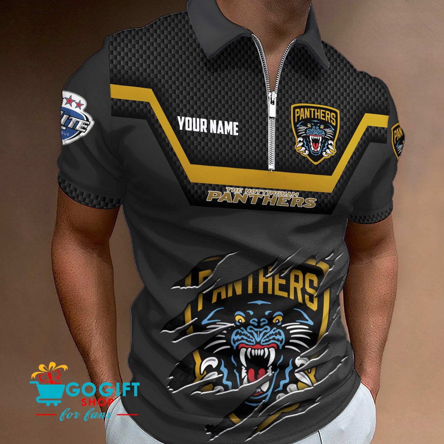 Nottingham Panthers – Zipper Polo Shirt Special Edition With Your Name Nottingham Panthers – Zipper Polo Shirt Special Edition With Your Name